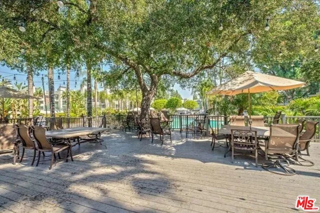 an outdoor space with seating space