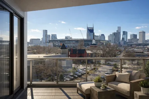 a view of a city from a balcony