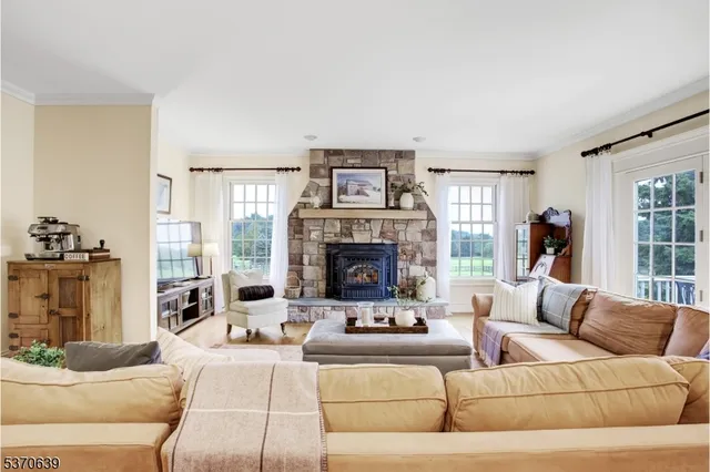 a living room with furniture window and a fireplace