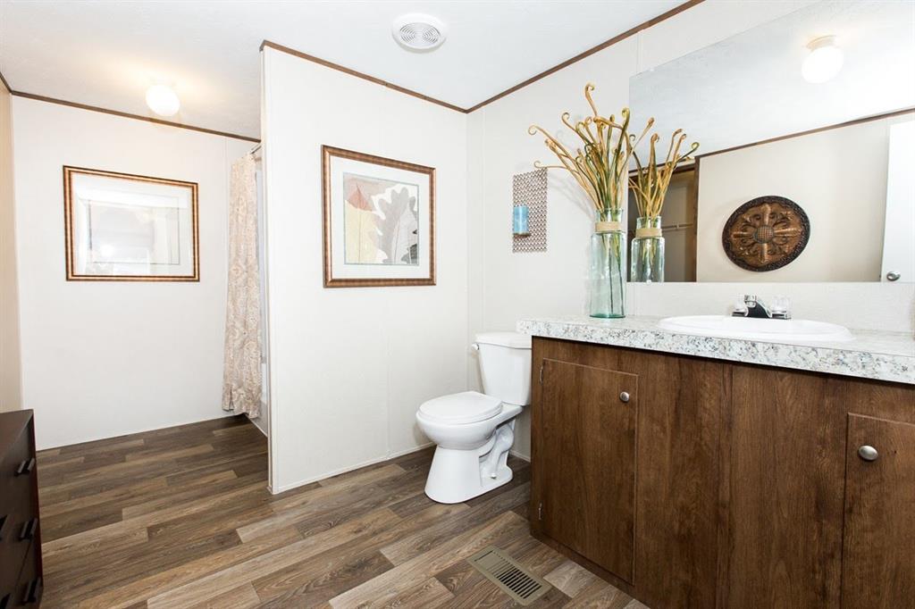 107 Valley Street Bridgeport, TX 76426 - Photo 8 of 9 a bathroom with a toilet a sink and a mirror