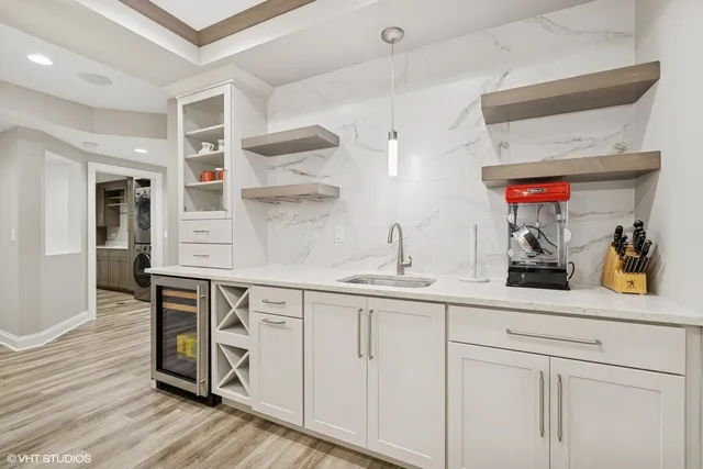 a view of a backyard with sitting area