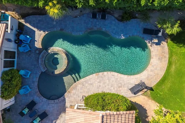 an aerial view of a house having outdoor space