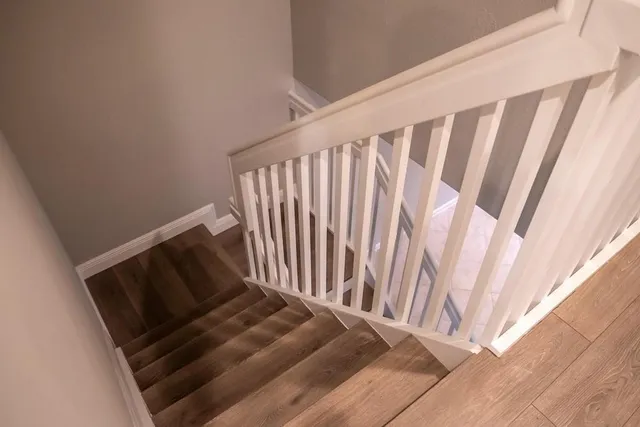 a view of wooden staircase