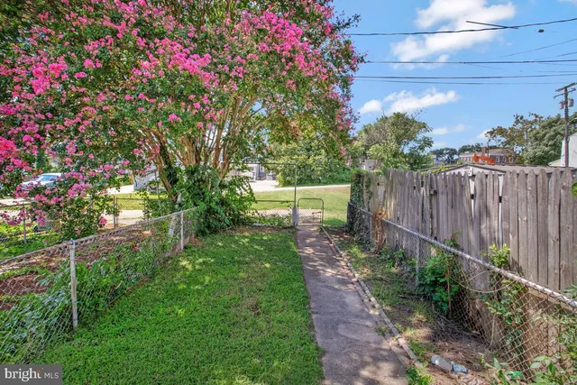 a view of garden with wooden fence