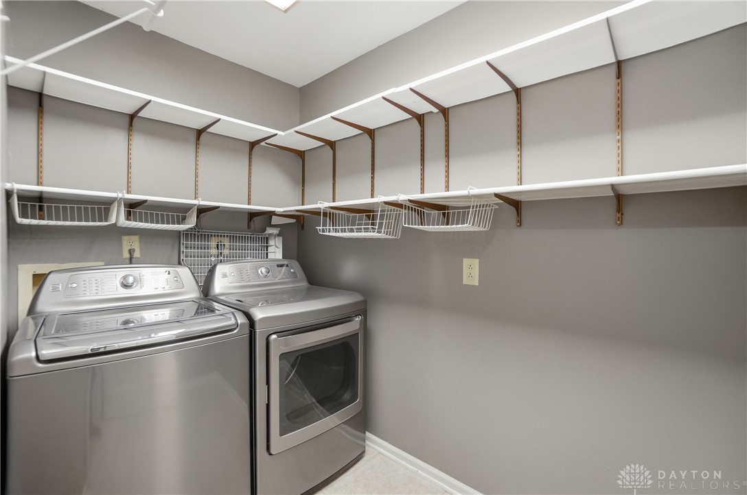 9964 Hummingbird Way Dayton, OH 45458 - Photo 26 of 57 This laundry area features convenient shelving for organized storage.