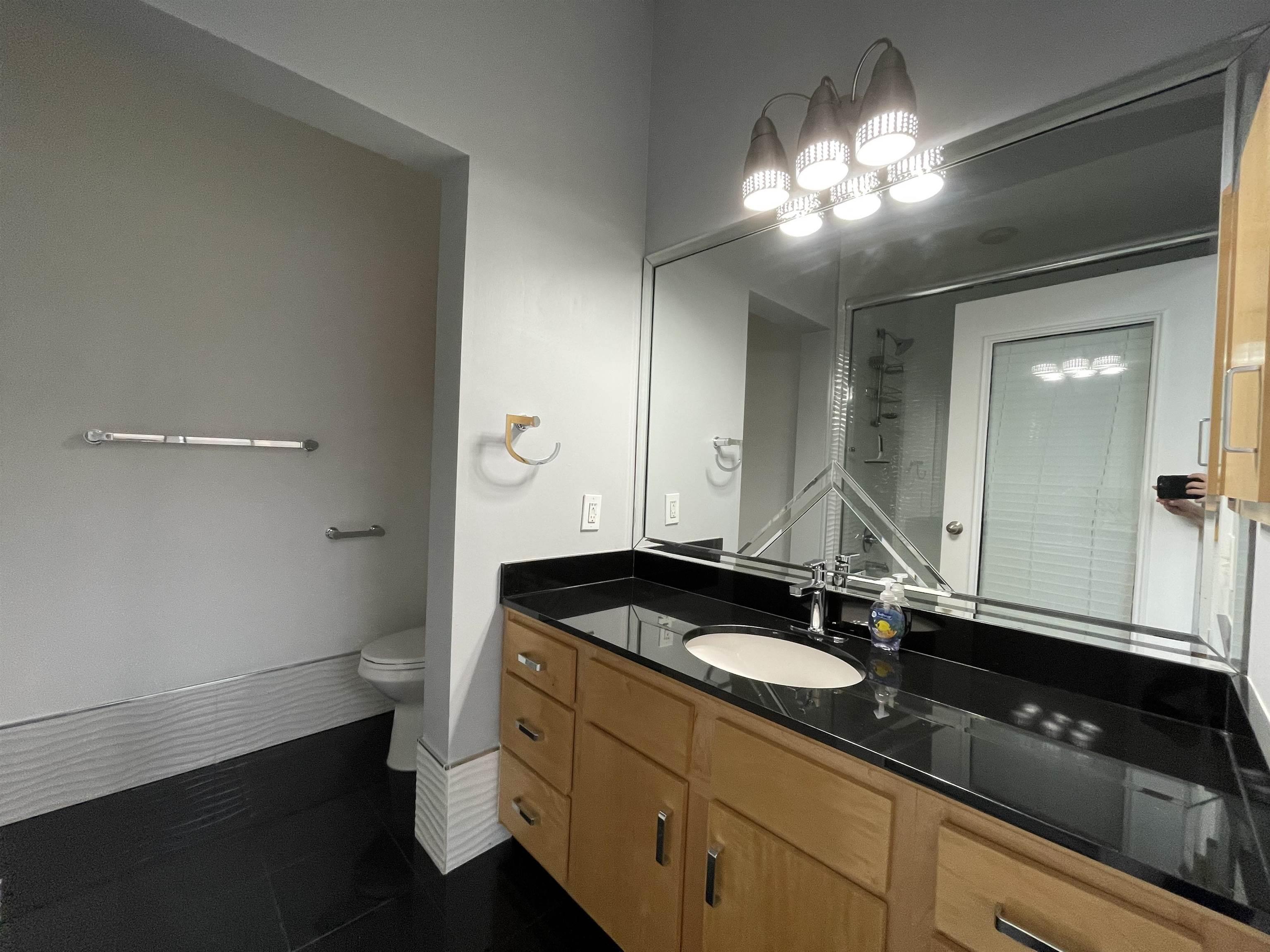 700 Harbor Bend Road, Unit 202 Memphis, TN 38103 - Photo 10 of 18 a bathroom with a granite countertop sink a toilet and a mirror