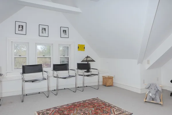 a view of a park with large trees