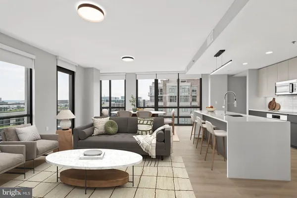 a bedroom with a bed and a couch