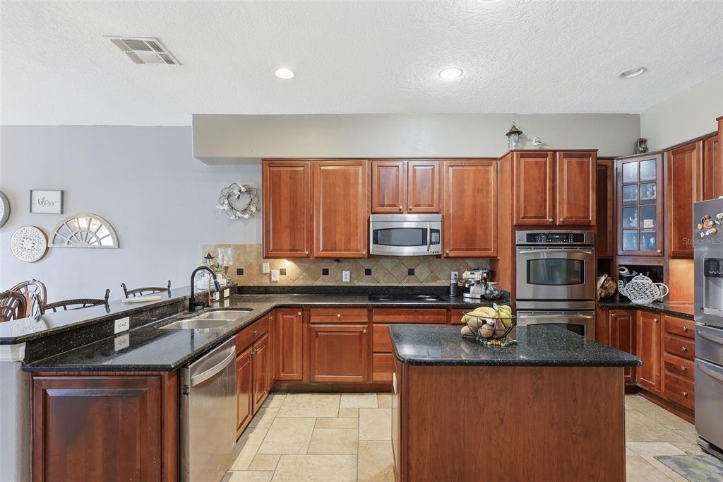 5047 Rishley Run Way Mount Dora, FL 32757 - Photo 11 of 42 a kitchen with stainless steel appliances granite countertop a sink a stove and a refrigerator