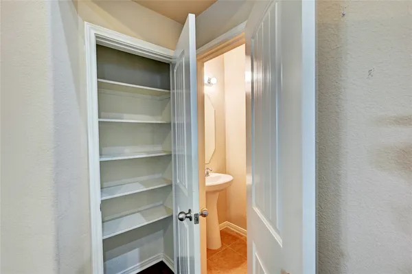 a view of walk in closet with empty racks