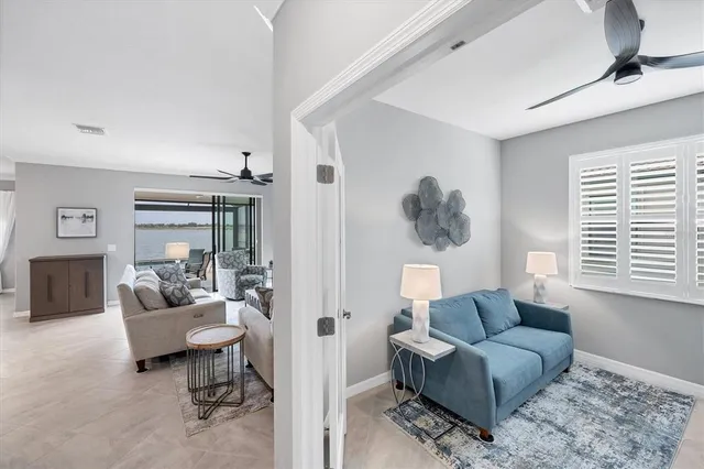 an aerial view of a city with lawn chairs