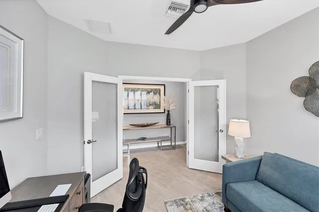 an aerial view of a house with a outdoor space