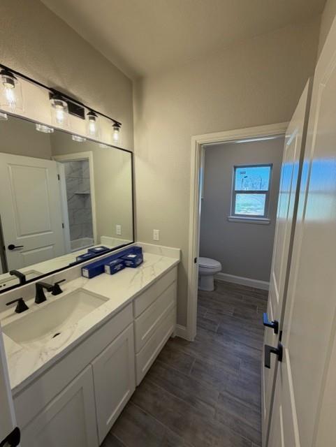 230 Kilkenny Road Poolville, TX 76487 - Photo 18 of 22 a bathroom with a double vanity sink mirror and toilet