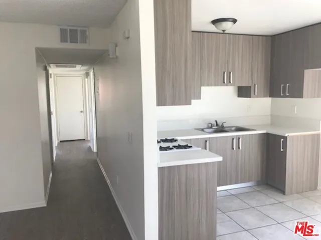 a kitchen with a cabinets