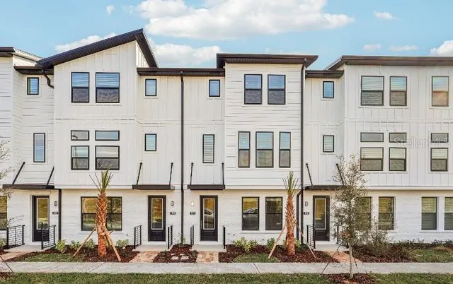 a front view of a building with street view
