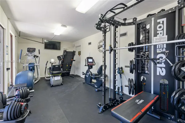 a view of a room with gym equipment