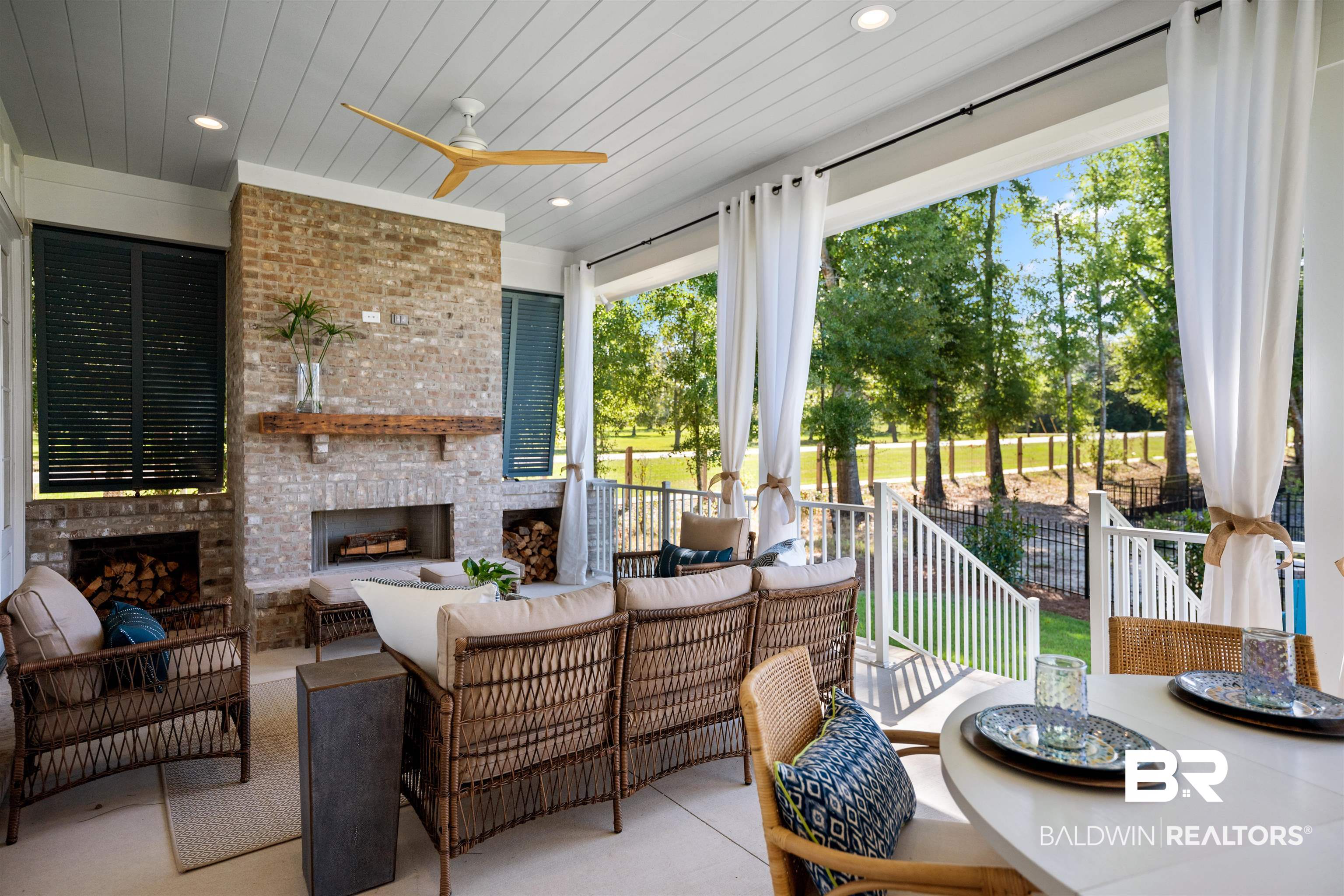 156 Hyacinth Street Fairhope, AL 36532 - Photo 26 of 61 View of patio / terrace featuring an outdoor living space with a fireplace and ceiling fan