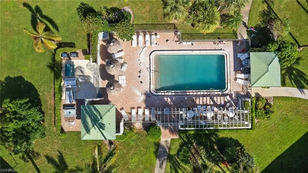 aerial view of a house with a garden