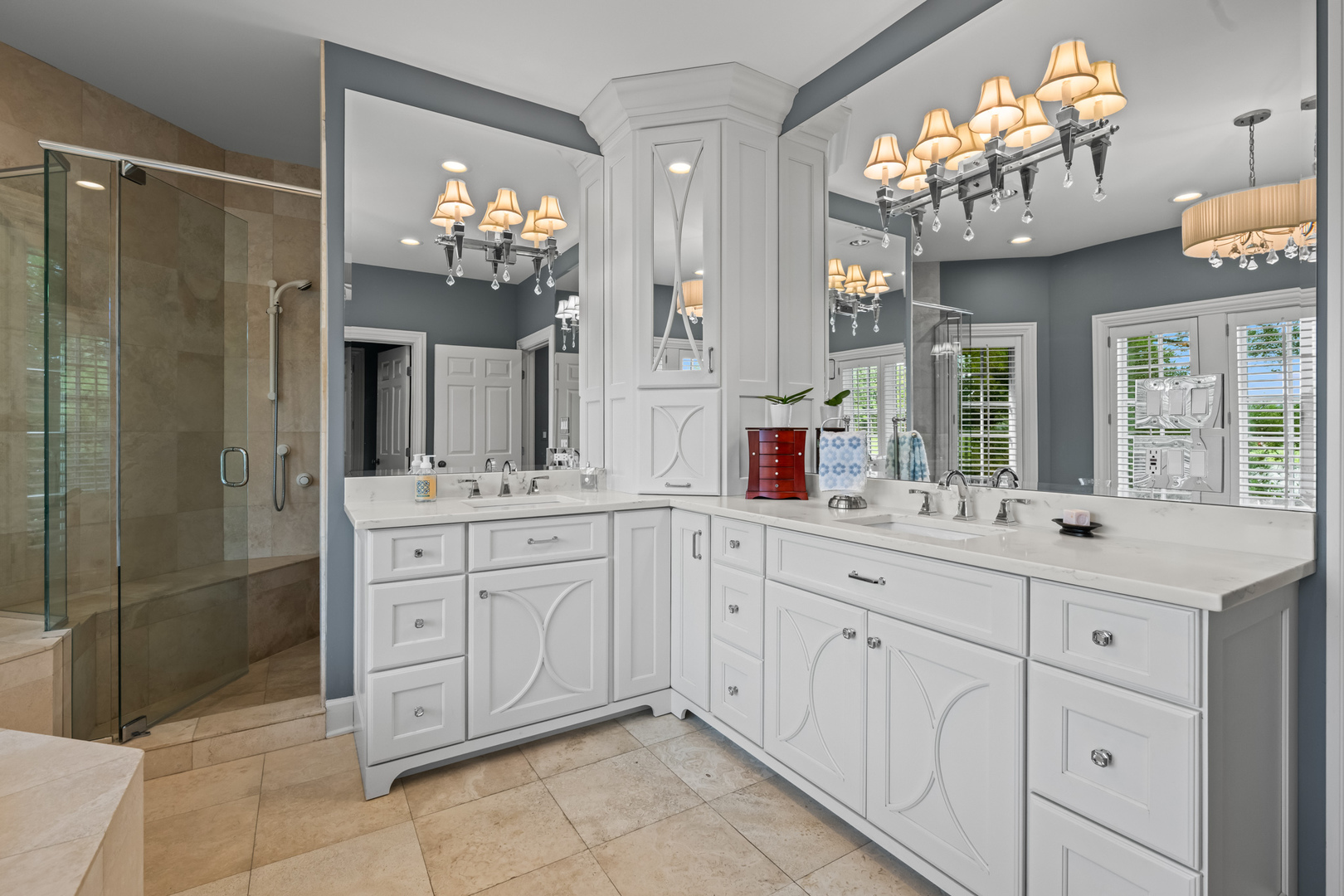 35 Riderwood Road North Barrington, IL 60010 - Photo 22 of 59 a spacious bathroom with a sink a large mirror and a shower