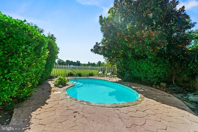 a view of a swimming pool in the garden