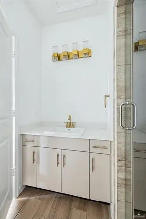 a utility room with cabinets
