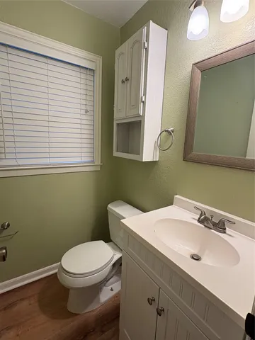 a bathroom with a sink a toilet and mirror