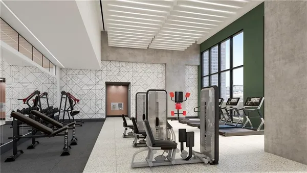 a view of a room with gym equipment