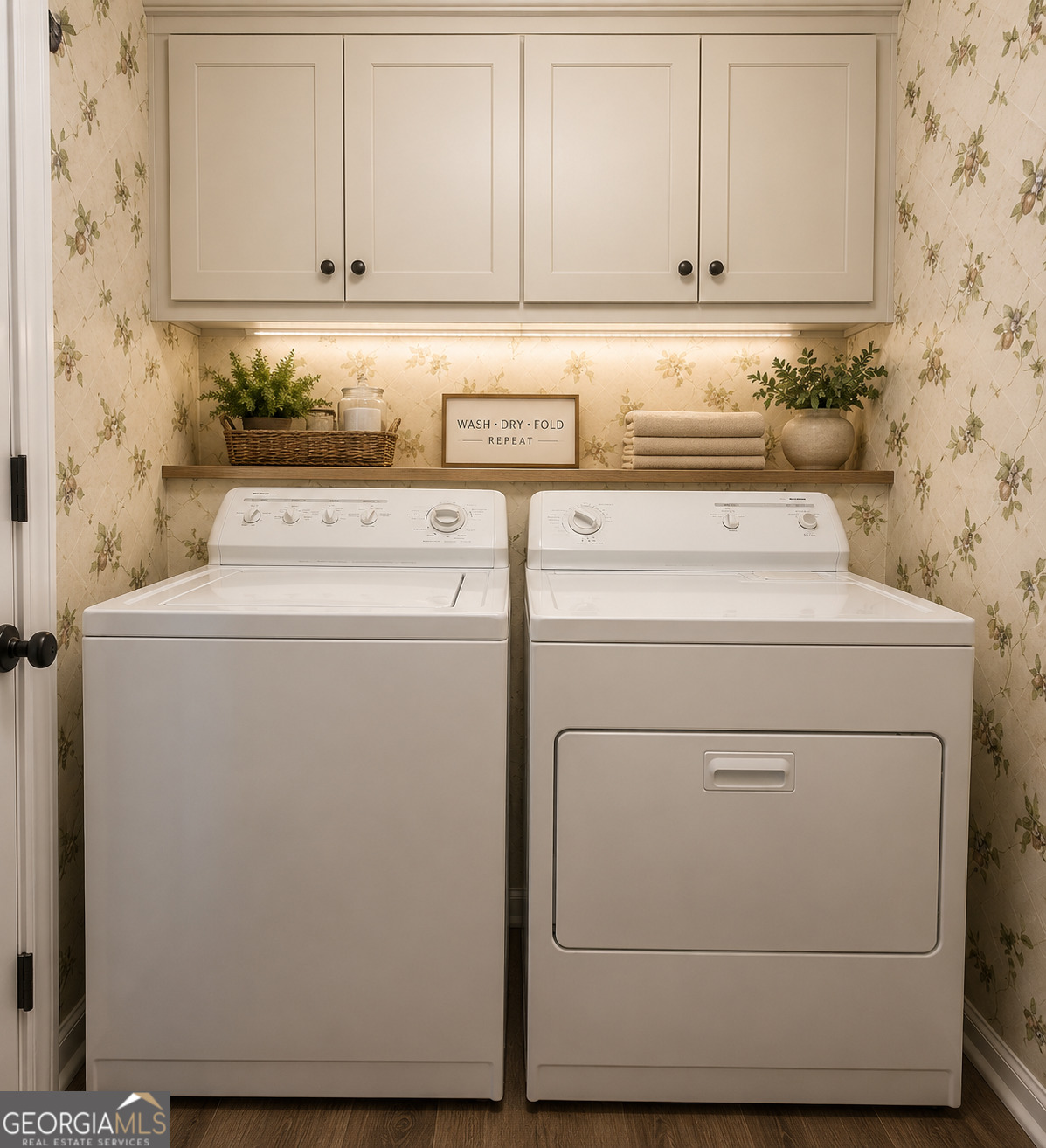 155 Freeman Circle Athens, GA 30601 - Photo 24 of 35 AI Generated What Laundry Area Could Look Like with Cabinets aand Shelf