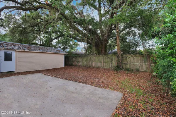 a view of a yard with a tree