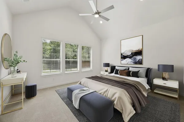 a bedroom with bed and a window