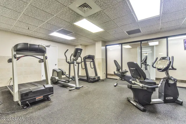 a view of a room with gym equipment