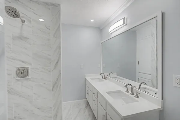 a bathroom with a bathtub