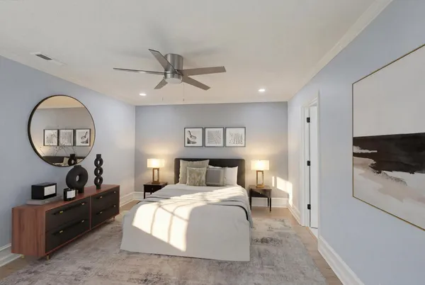 a view of a big room with wooden floor and closet in a room