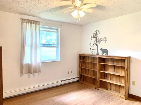 a workspace with a bookshelf