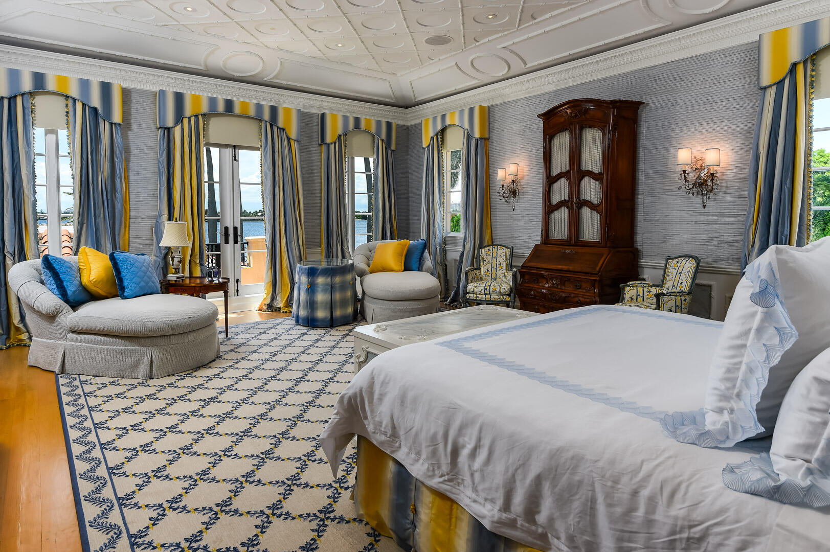 790 South County Road Palm Beach, FL 33480 - Photo 9 of 15 a bedroom with furniture and large windows