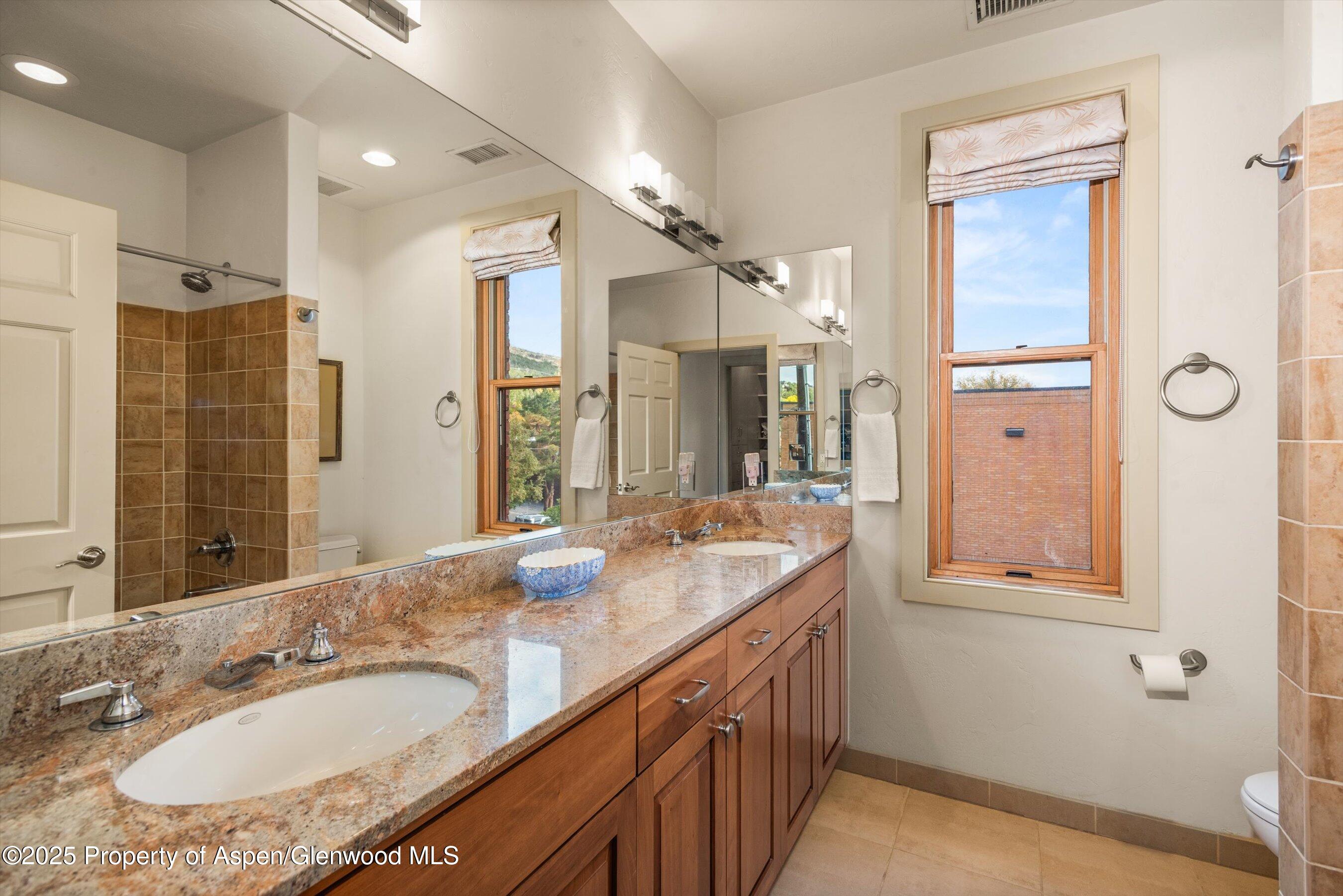 227 Midland Avenue, Unit 22 Basalt, CO 81621 - Photo 40 of 42 a bathroom with a granite countertop sink mirror and double
