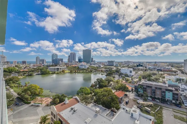 a view of a city with lake