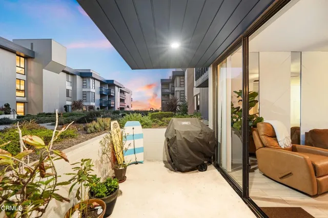a view of a building from a balcony