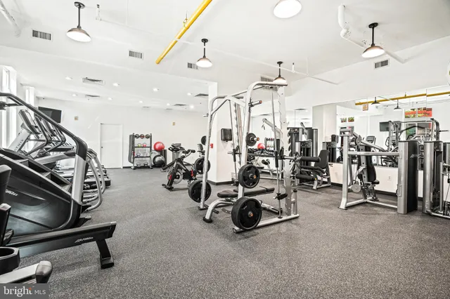 a view of a room with gym equipment