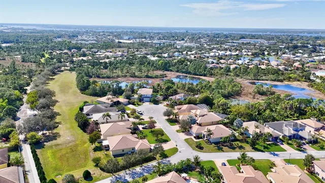 an aerial view of residential houses with outdoor space