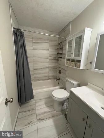 a bathroom with a sink a toilet a mirror and shower