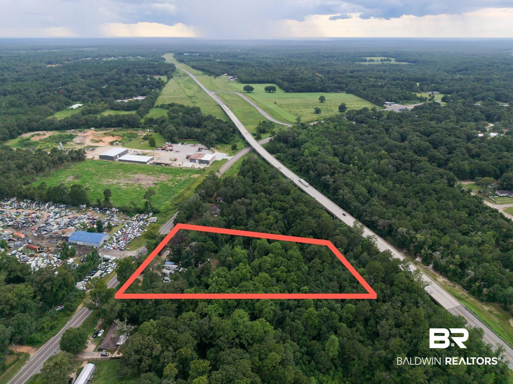 5386 Lott Road Eight Mile, AL 36613 - Photo 25 of 35 Aerial view of property and surrounding area with a forest and property boundaries highlighted