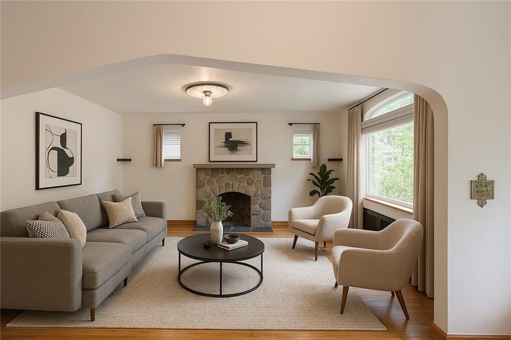 902 Delafield Road Pittsburgh, PA 15215 - Photo 6 of 23 a living room with furniture and a fireplace
