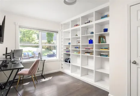 a room with a workspace