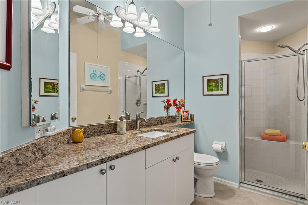 23164 Grassy Pine Drive Estero, FL 33928 - Photo 23 of 43 a bathroom with a granite countertop sink a toilet and mirror