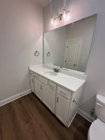 a bathroom with a sink a toilet and a mirror
