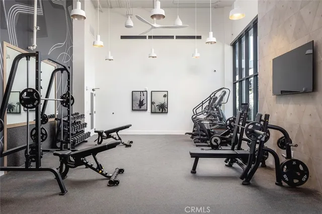 a view of a room with gym equipment