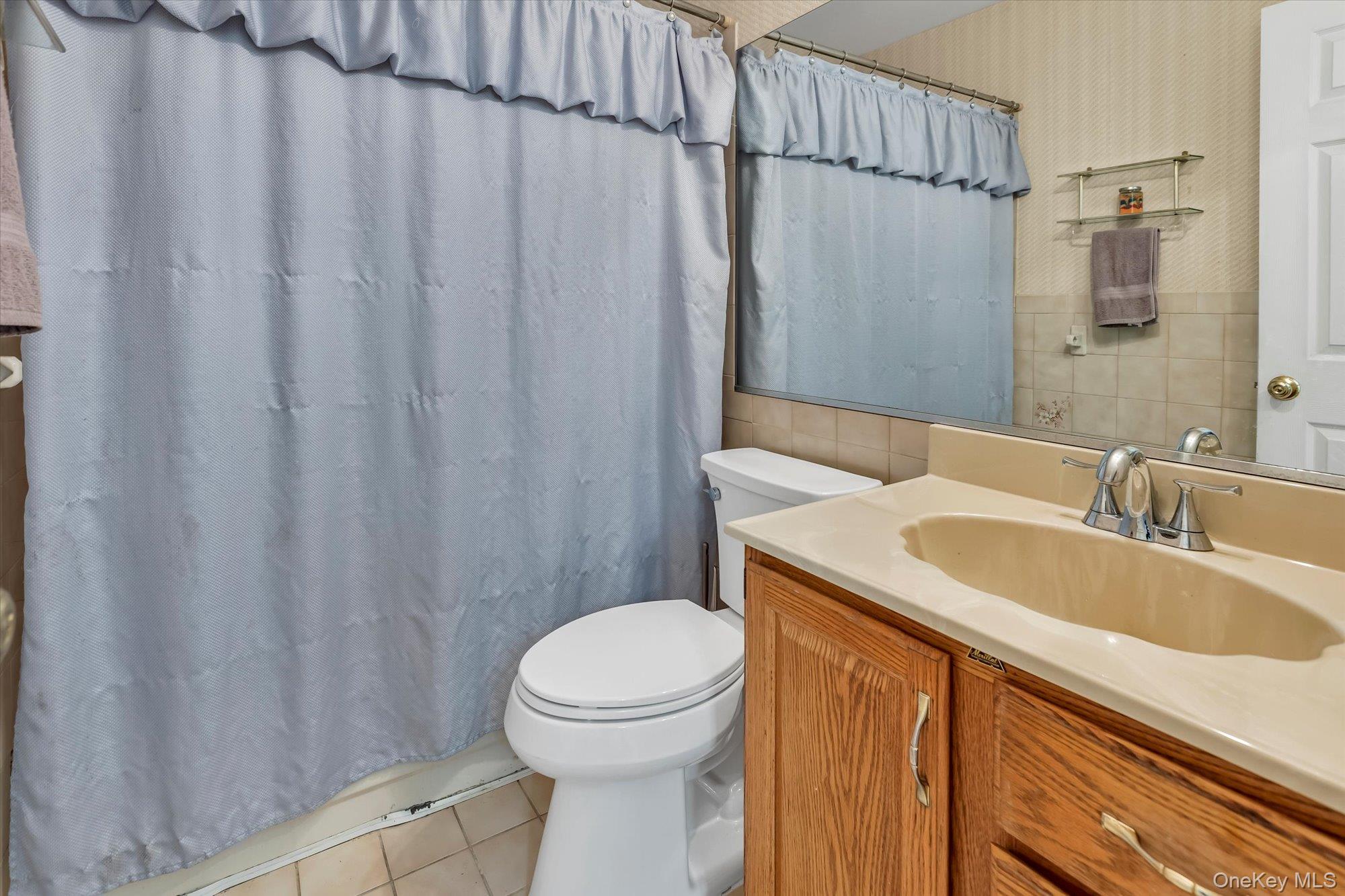 20 Primrose Lane North Babylon, NY 11703 - Photo 14 of 19 a bathroom with a sink a toilet and shower curtain