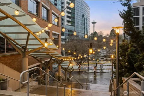 a city view with tall buildings