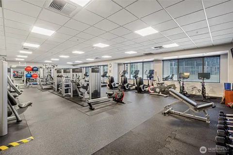 a view of a room with gym equipment